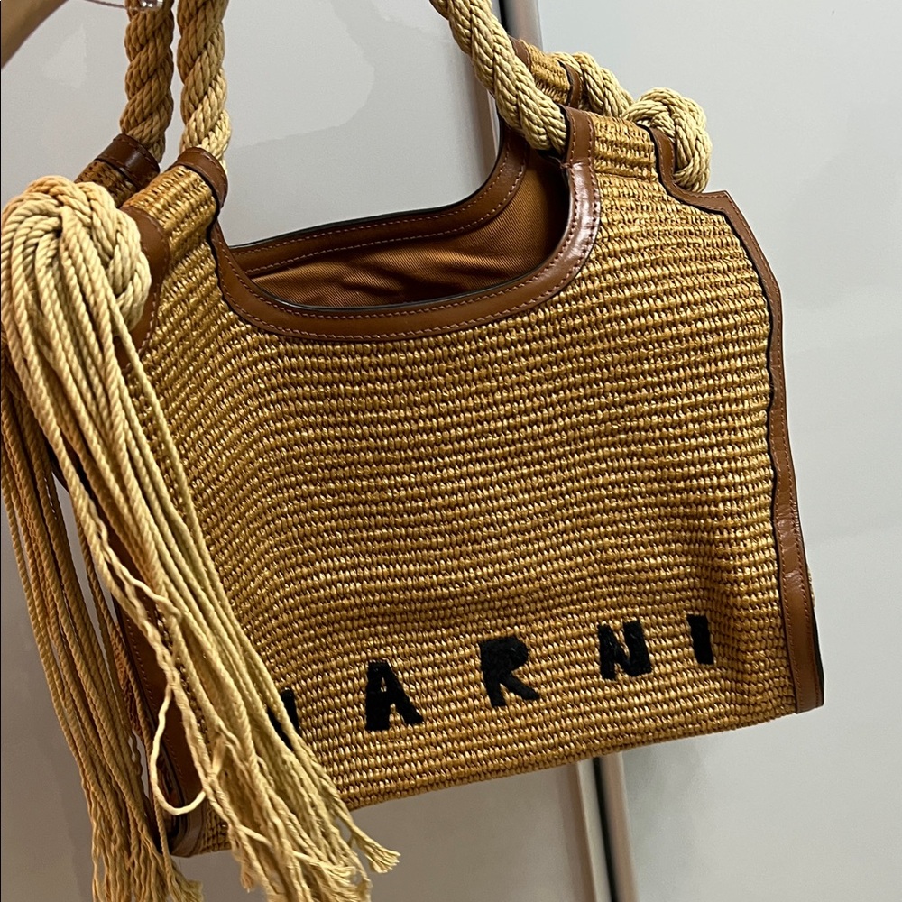 Marni Brown Woven Tote with Black Accents beach bag $1500